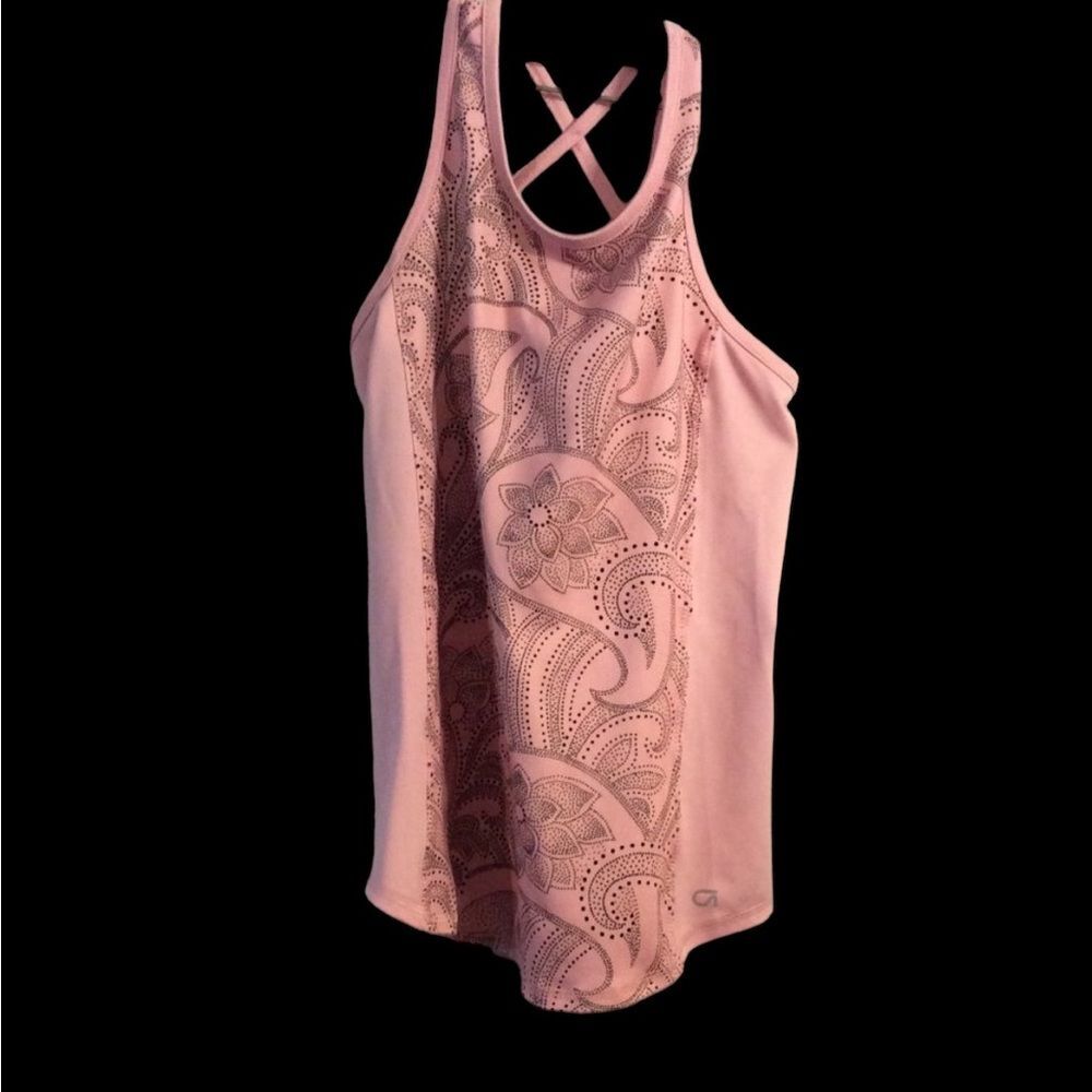 Youth Girls XXL 13 years pink Gap Fit criss cross racer back top print